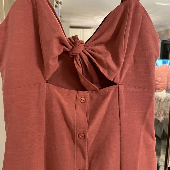 Dusty Rose button up midi dress with tie bust - Picture 3 of 6